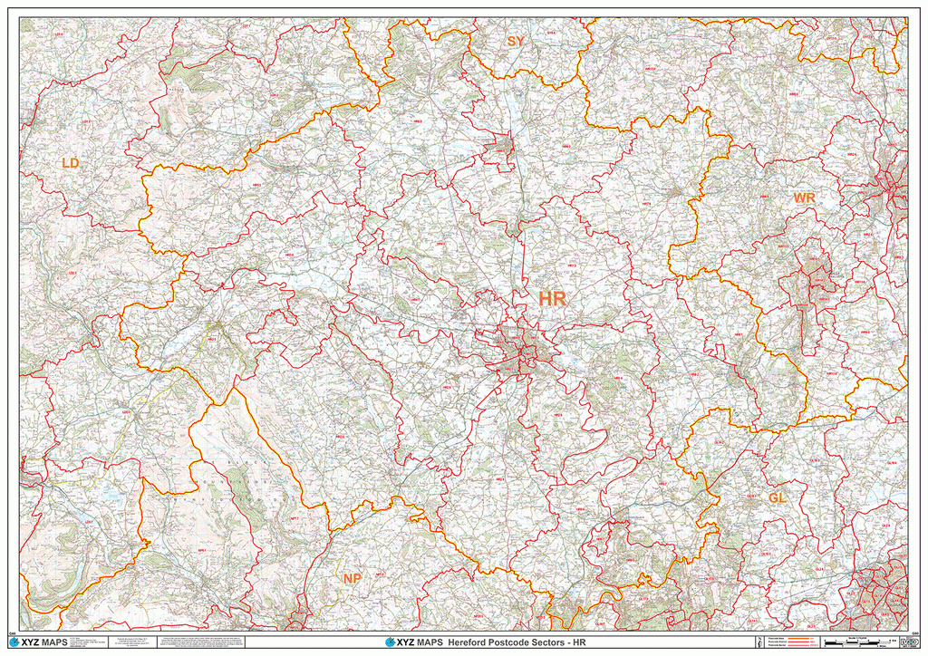 Hereford - HR - Postcode Wall Map