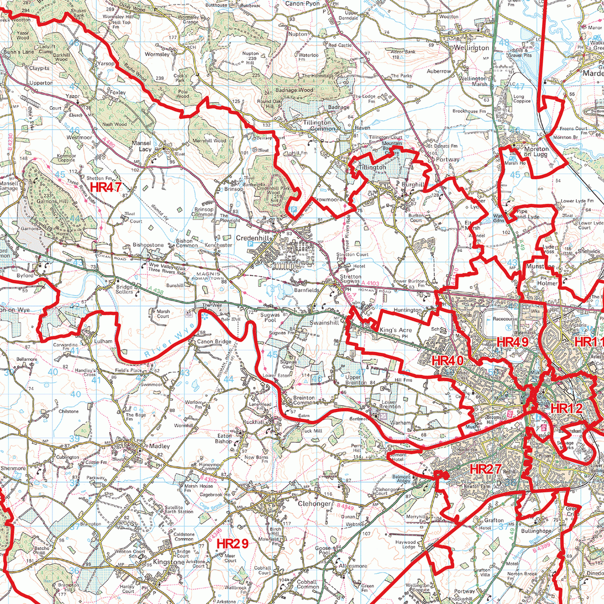 Hereford - HR - Postcode Wall Map – XYZ Maps