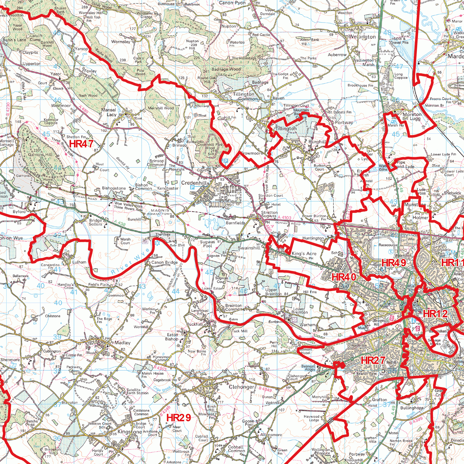 Hereford - HR - Postcode Wall Map