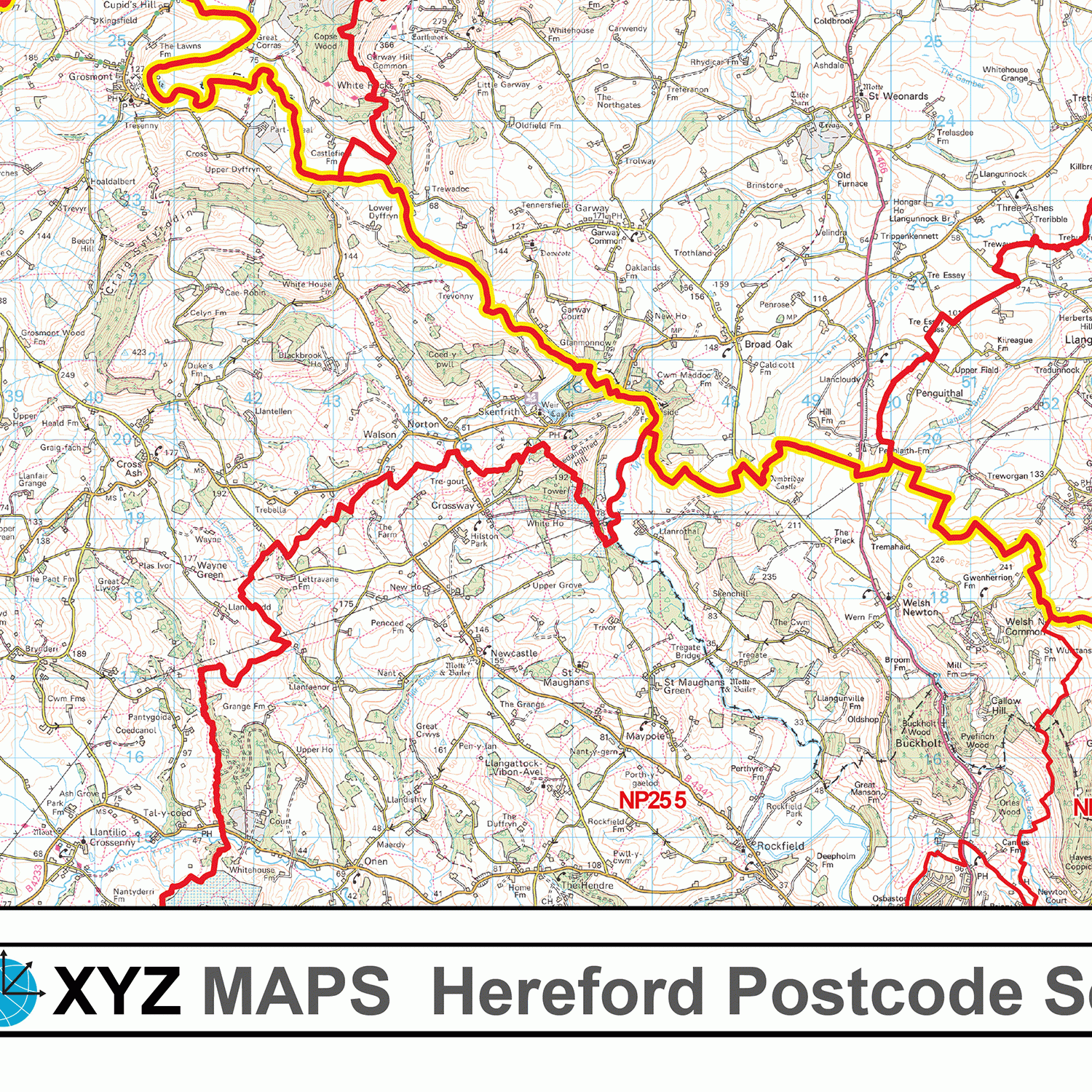 Hereford - HR - Postcode Wall Map