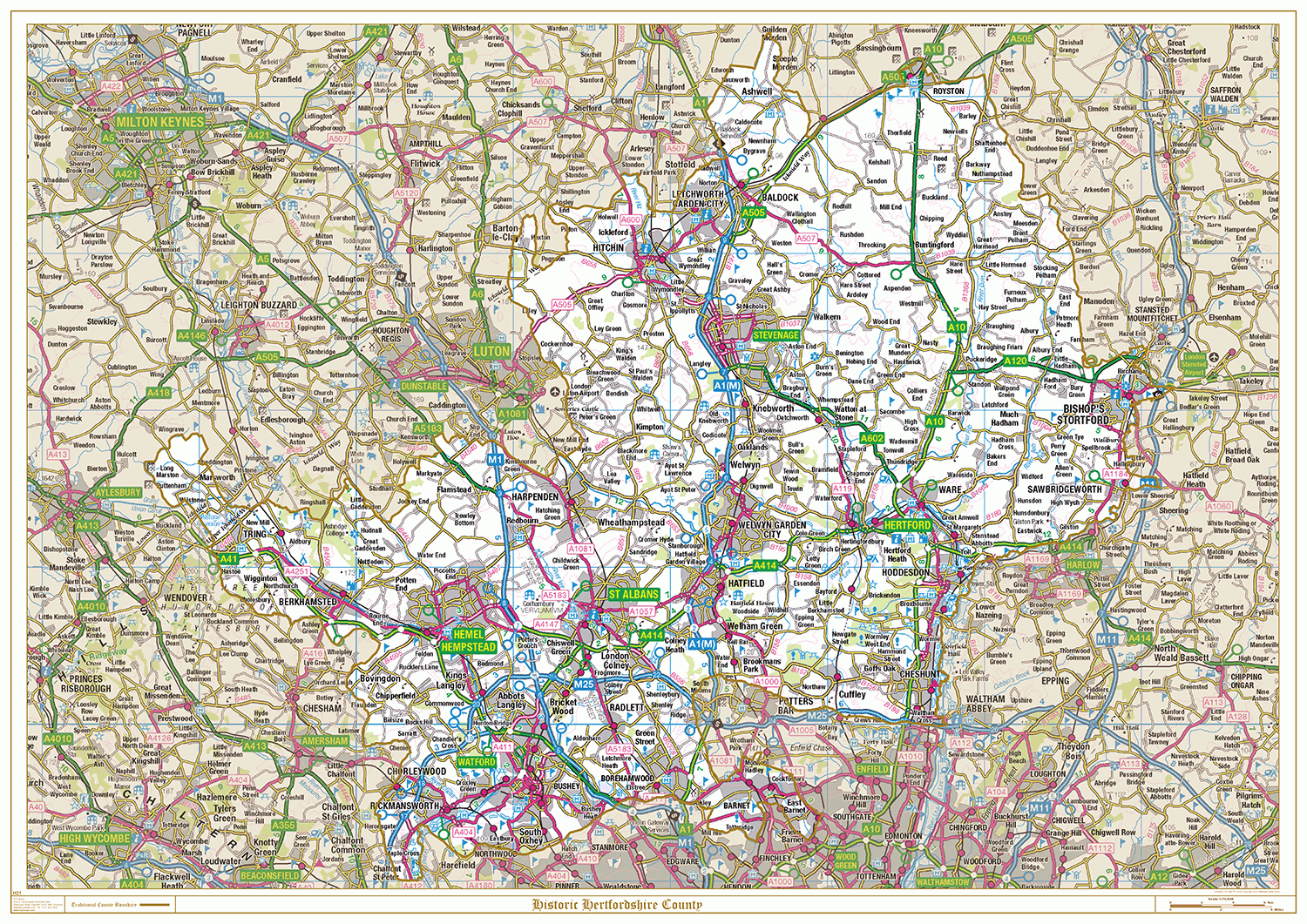 Historic Hertfordshire County Map