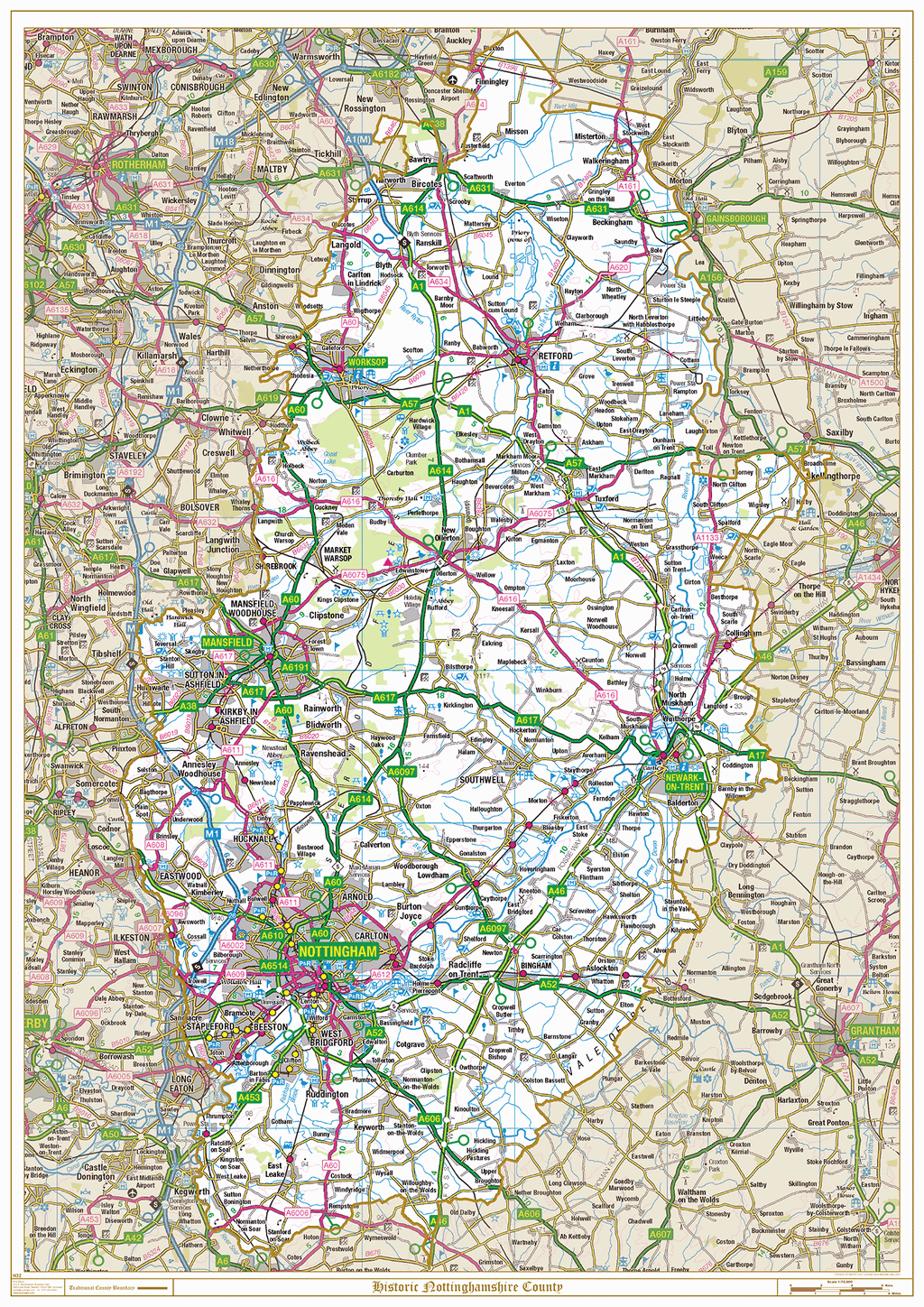 Historic Nottinghamshire County Map