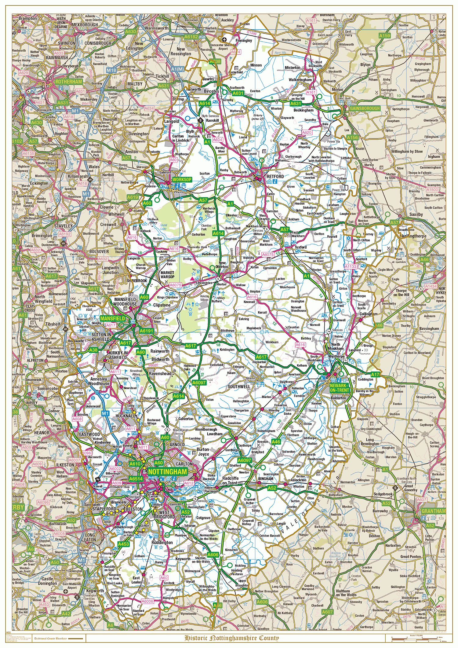 Historic Nottinghamshire County Map