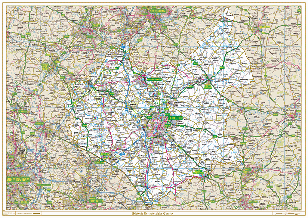 Historic Leicestershire County Map, Old County Boundaries Map of Leicestershire