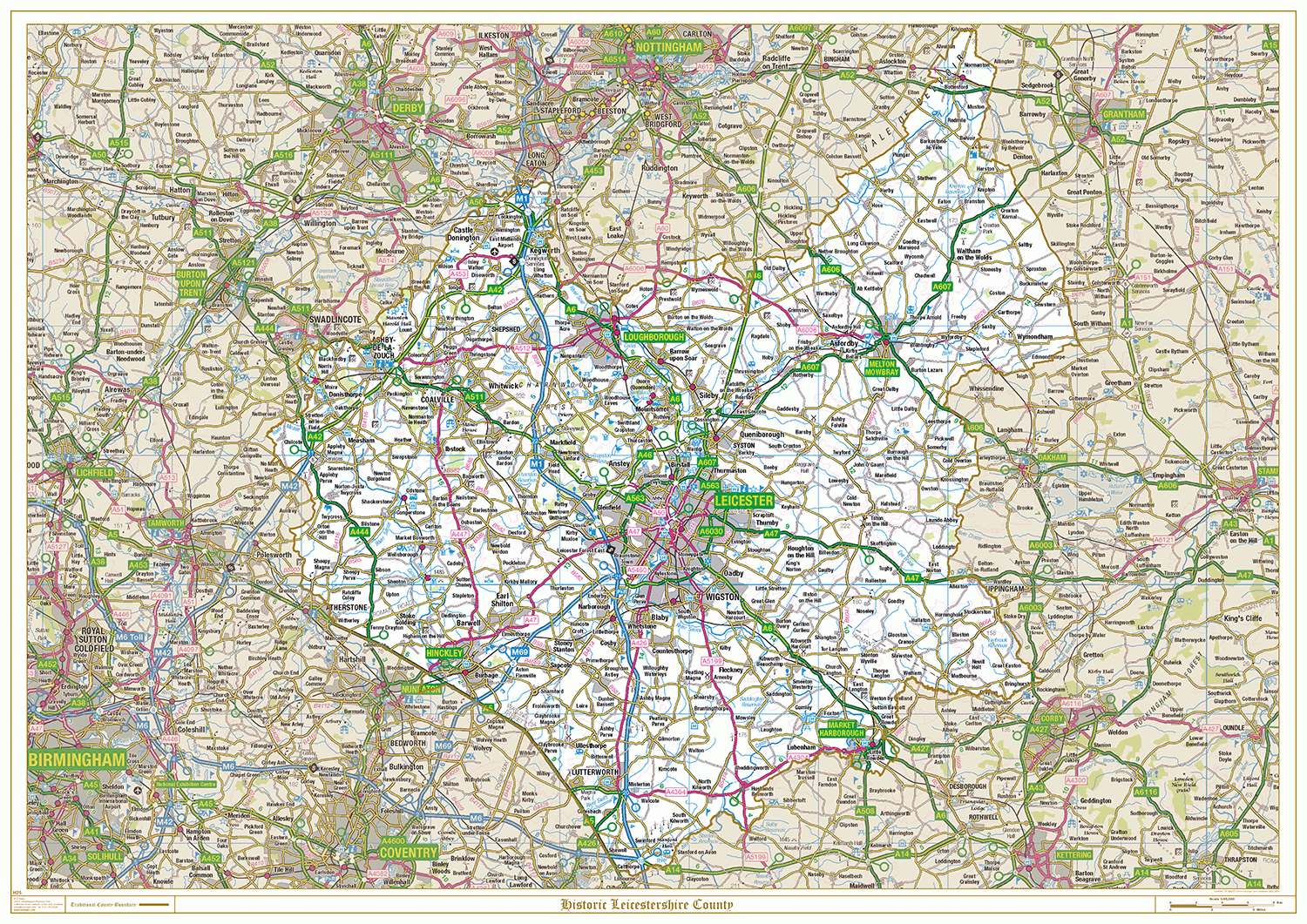 Historic Leicestershire County Map, Old County Boundaries Map of Leicestershire