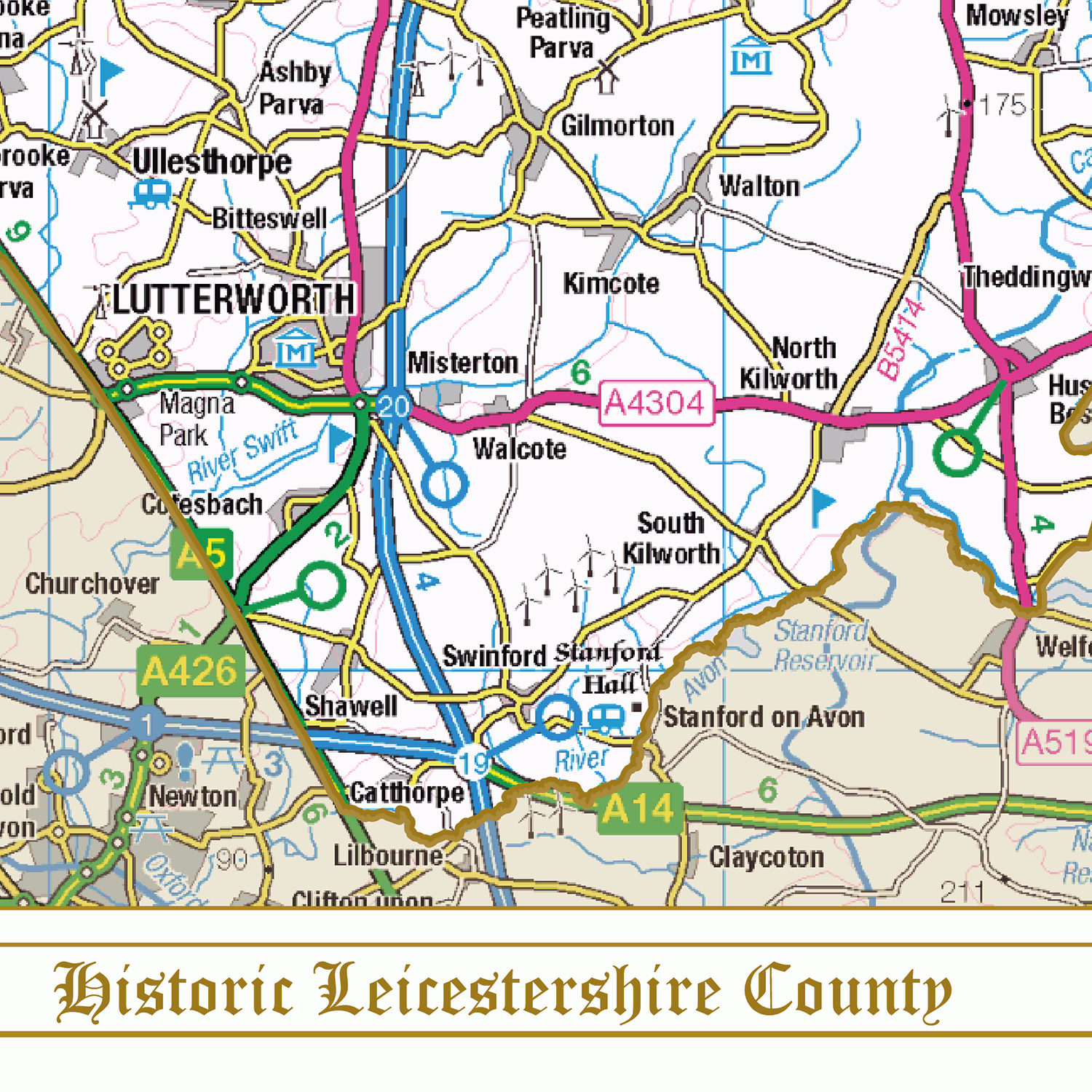 Historic Leicestershire County Map, Old County Boundaries Map of Leicestershire