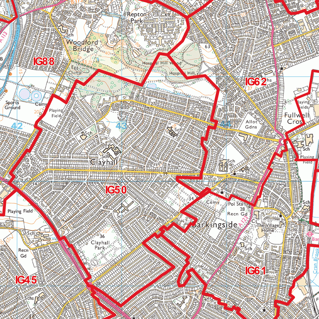Ilford - IG - Postcode Wall Map