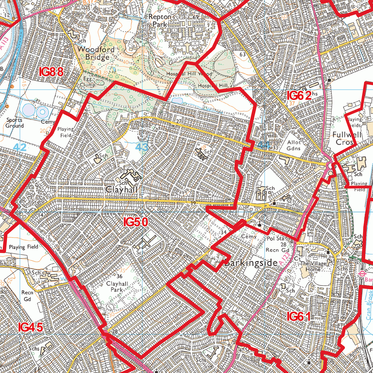 Ilford - IG - Postcode Wall Map