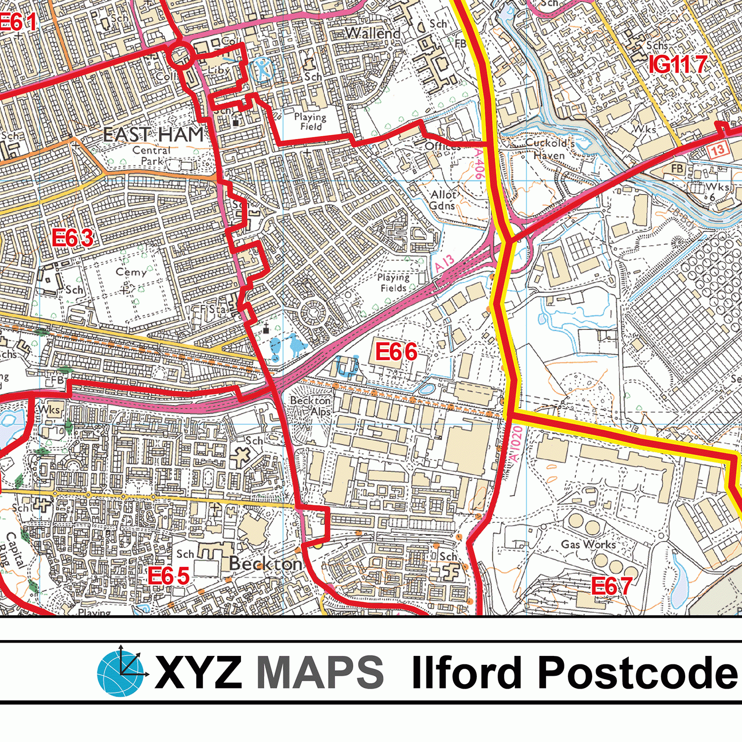 Ilford - IG - Postcode Wall Map