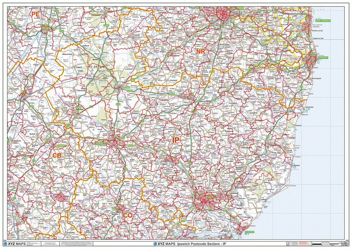 Ipswich - IP - Postcode Wall Map – XYZ Maps