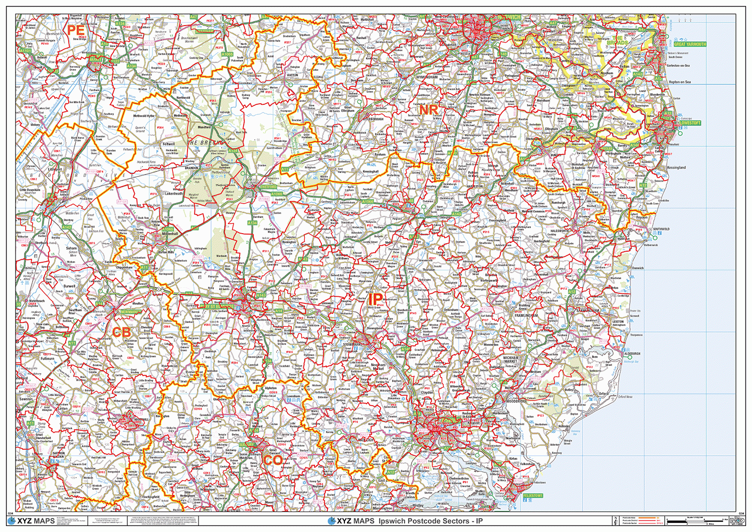Ipswich - IP - Postcode Wall Map
