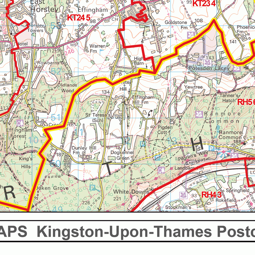 Kt Postcode Districts Kingston-Upon-Thames - KT- Postcode Wall Map – XYZ Maps