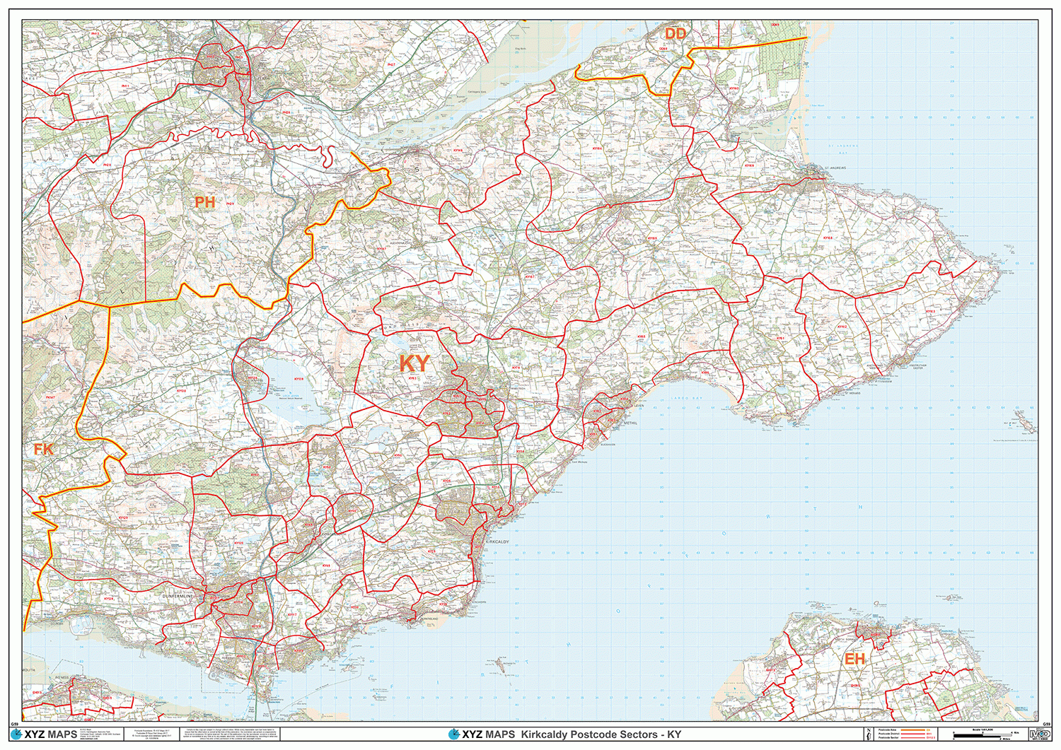 Kirkcaldy - KY- Postcode Wall Map