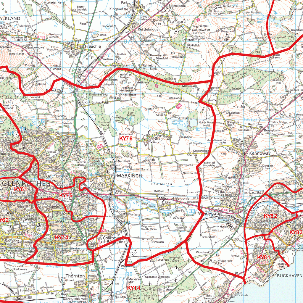 Kirkcaldy - KY- Postcode Wall Map