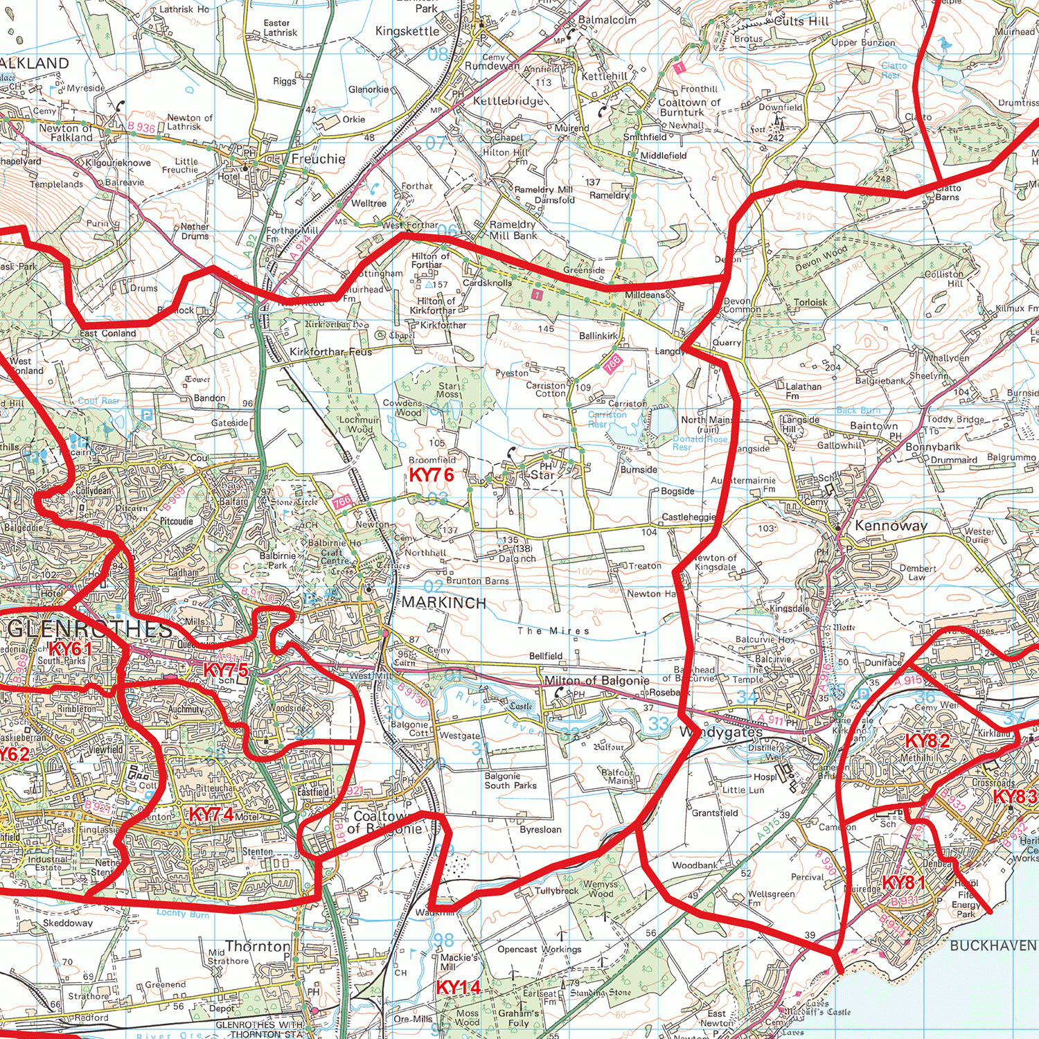 Kirkcaldy - KY- Postcode Wall Map