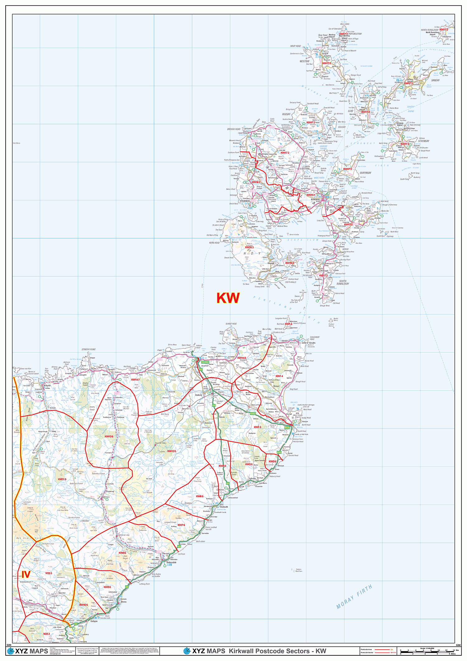 Kirkwall - KW - Postcode Wall Map