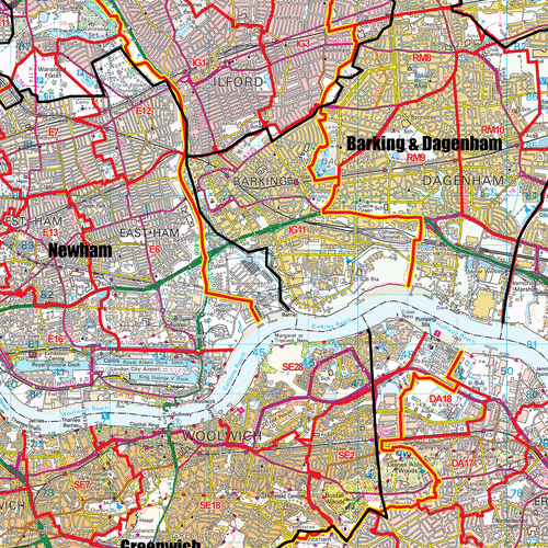 (LAD) Greater London Authority Boroughs with Postcode Districts