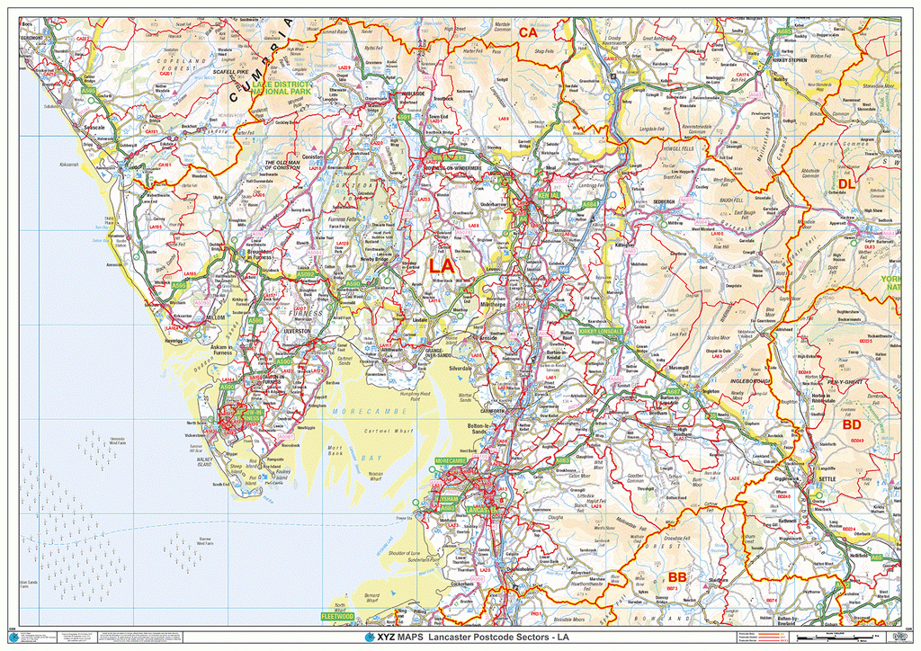 Lancaster  - LA - Postcode Wall Map