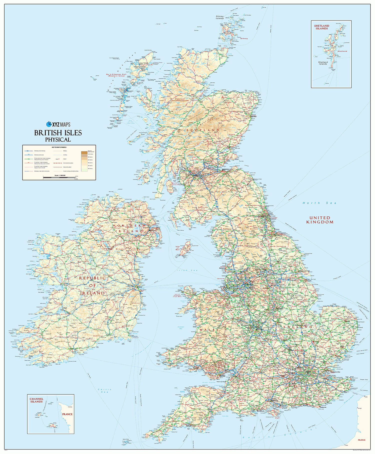 British Isles Physical 1:1m - Wall Map