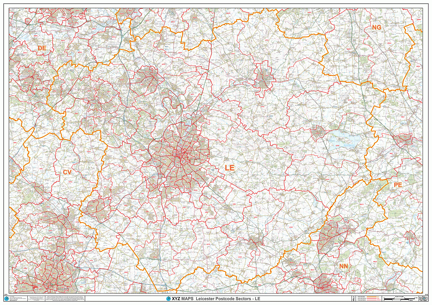 Leicester - LE - Postcode Wall Map