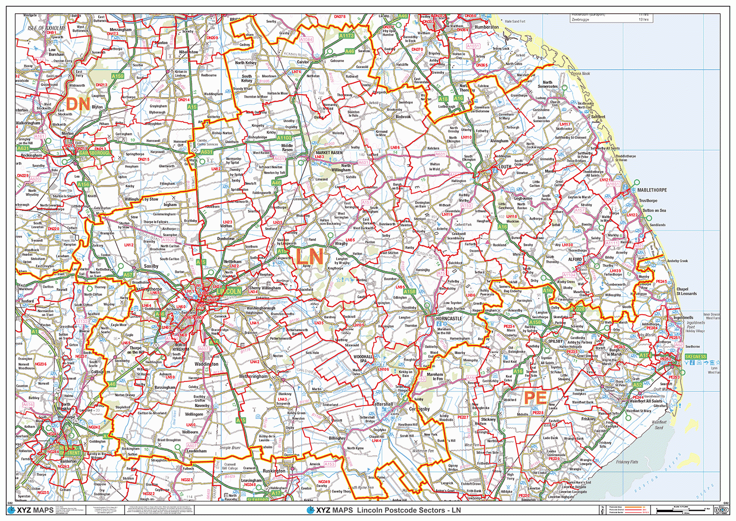 Lincoln - LN - Postcode Wall Map