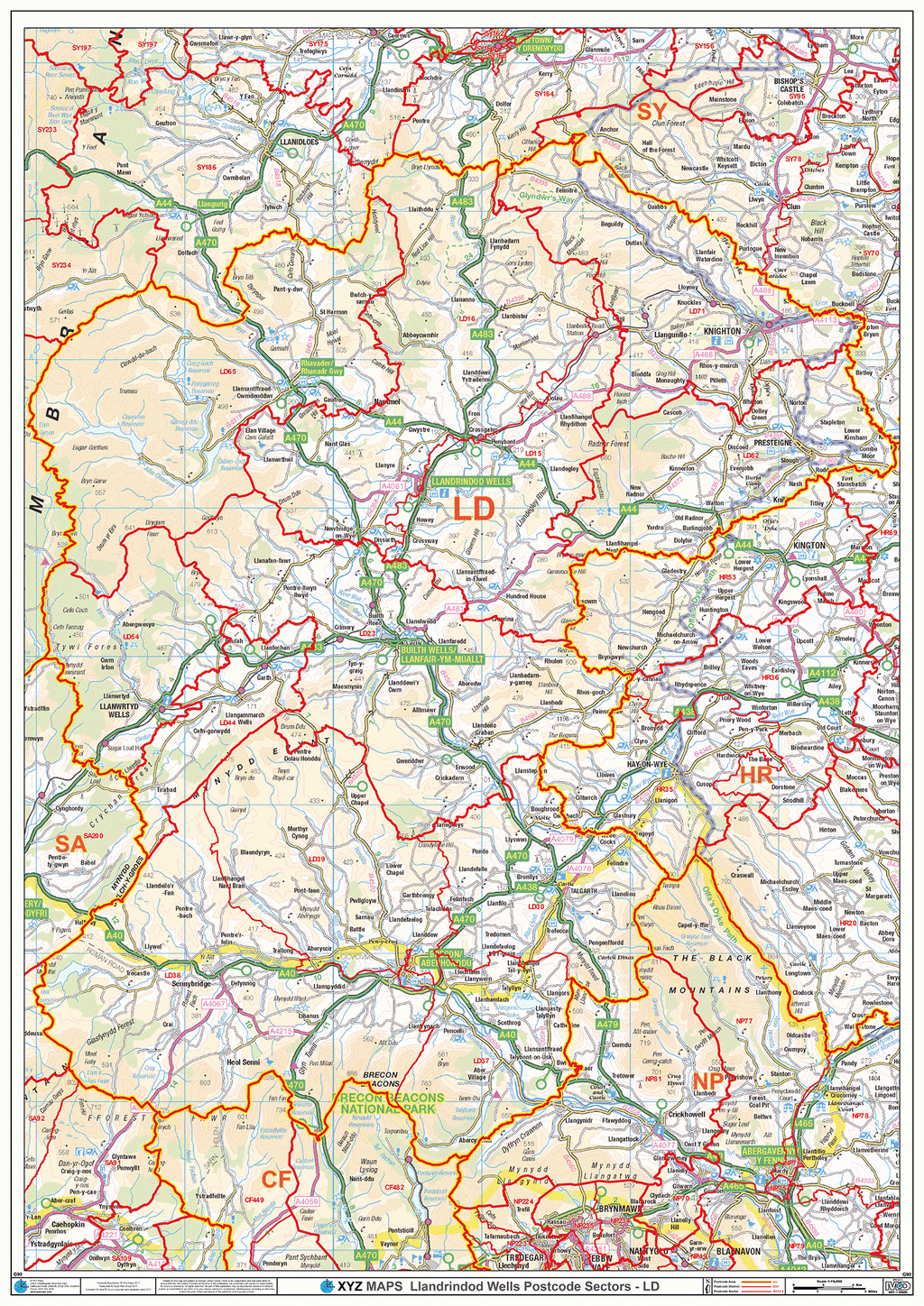 Llandrindod Wells - LD - Postcode Wall Map