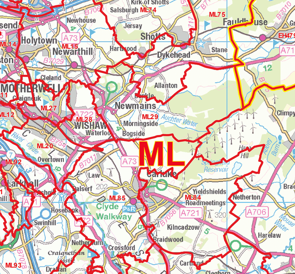 Motherwell - ML - Postcode Wall Map
