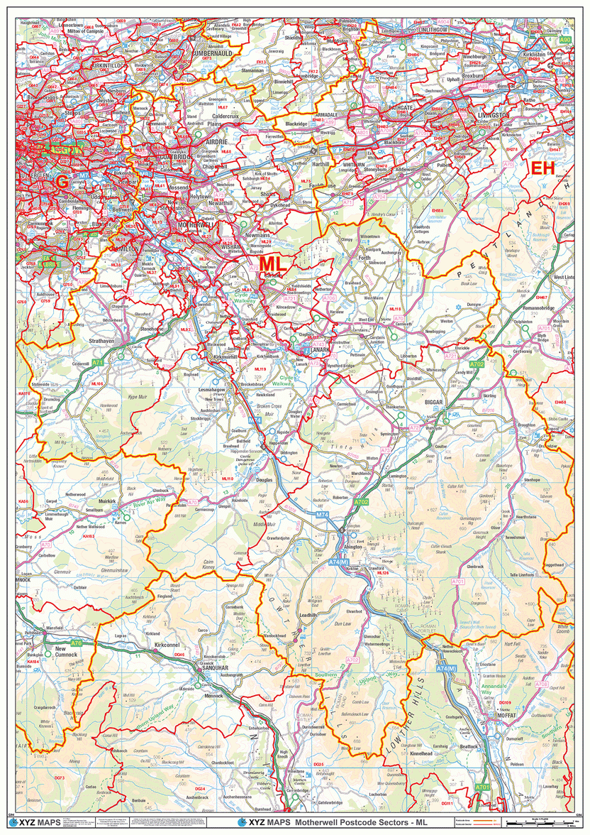Motherwell - MKL- Postcode Wall Map – XYZ Maps