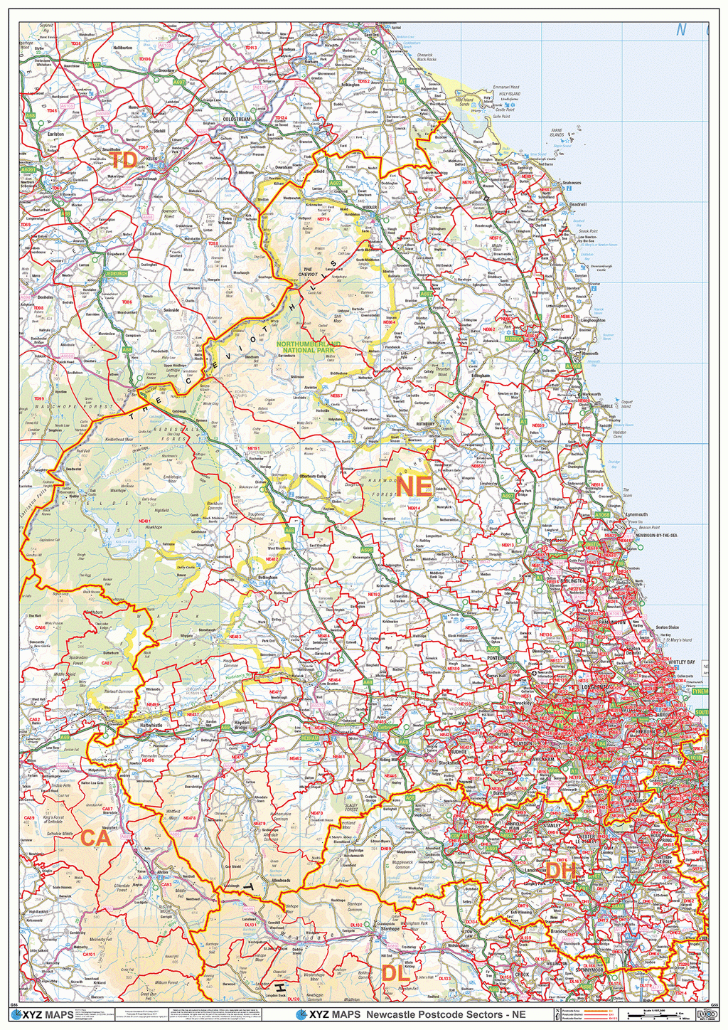 Newcastle - NE - Postcode Wall Map