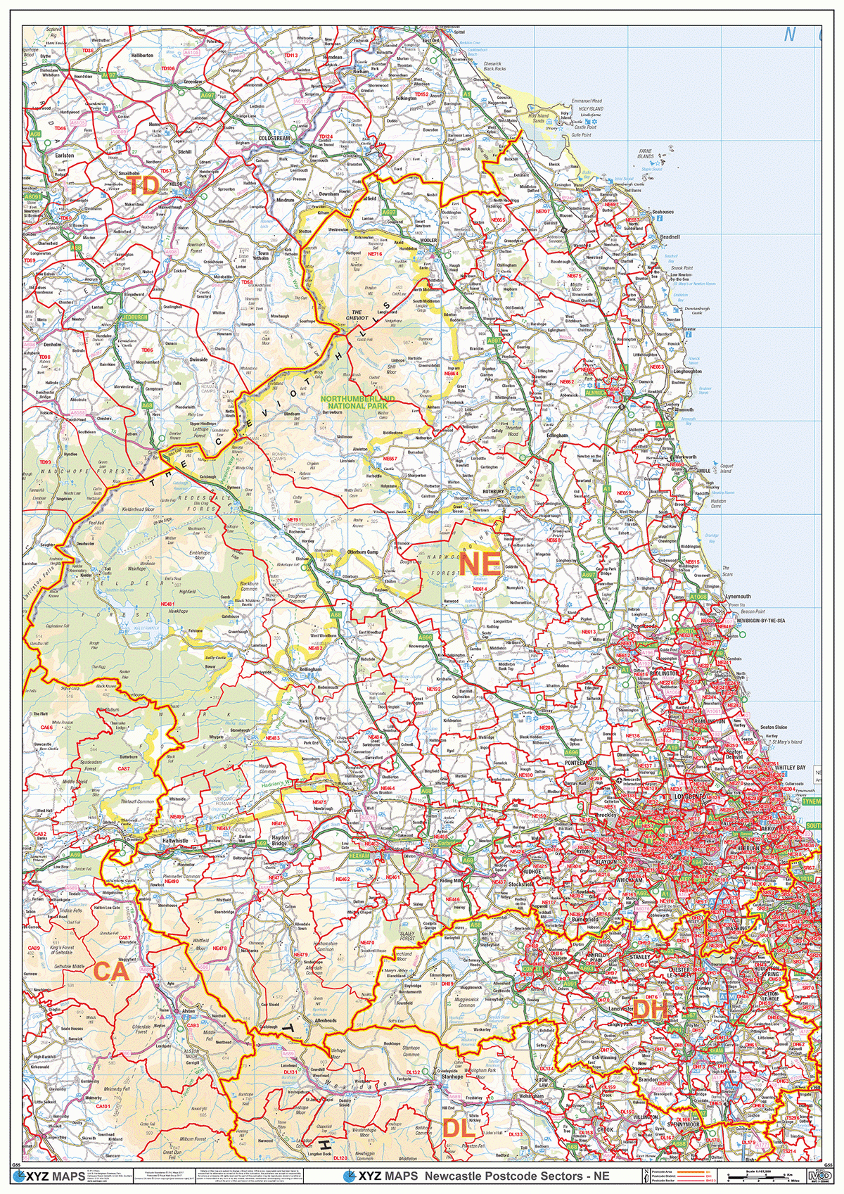 Newcastle - NE - Postcode Wall Map – XYZ Maps