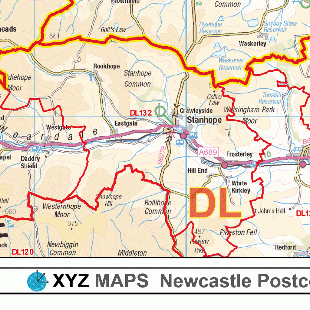 Newcastle - NE - Postcode Wall Map