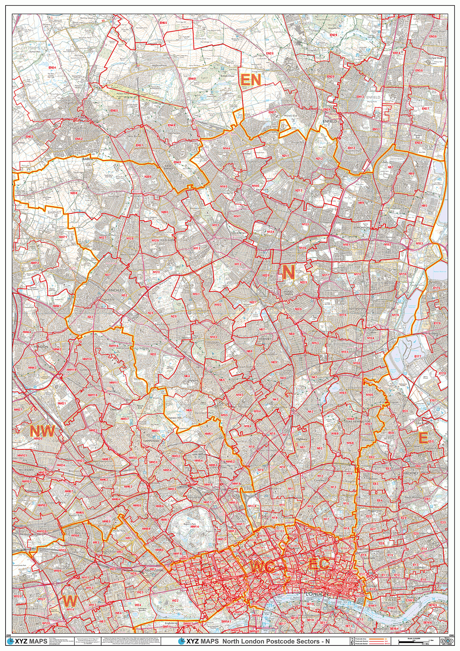 North London - N - Postcode Wall Map