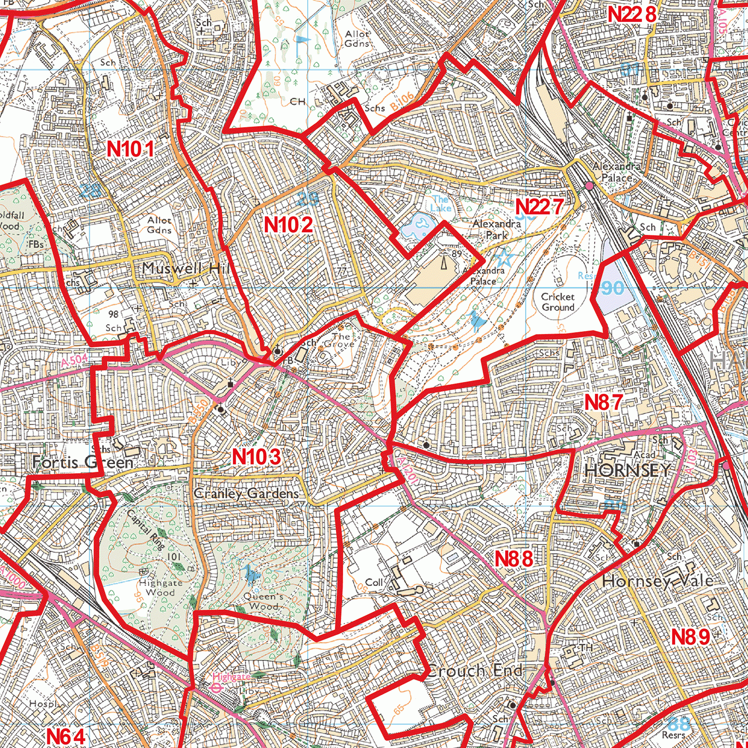 North London - N - Postcode Wall Map