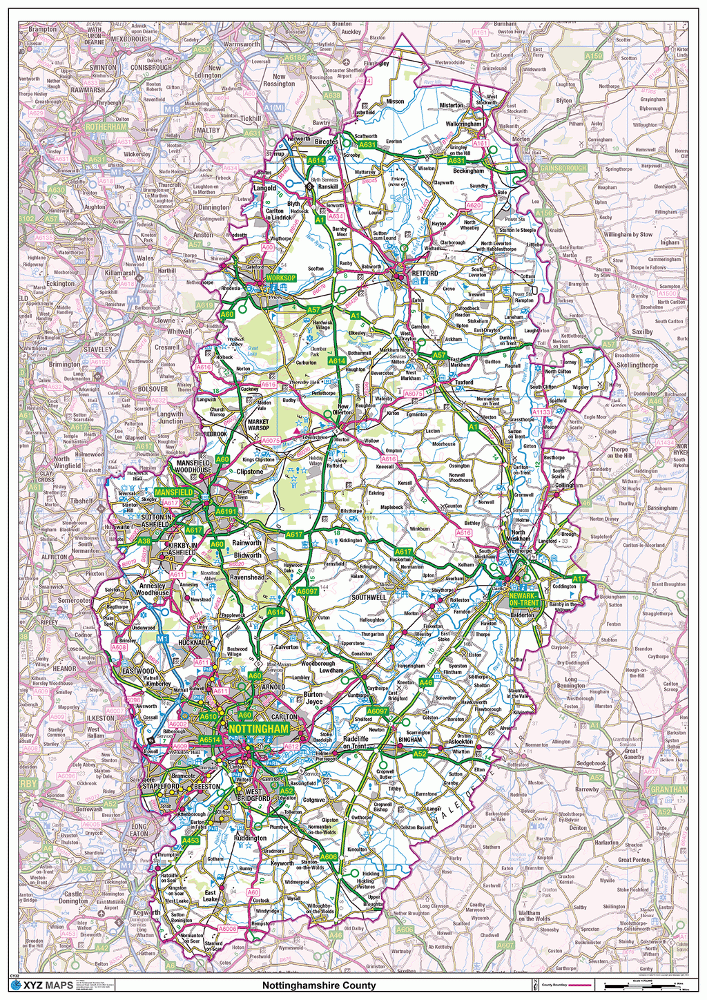 Nottinghamshire County Map - (CY32)