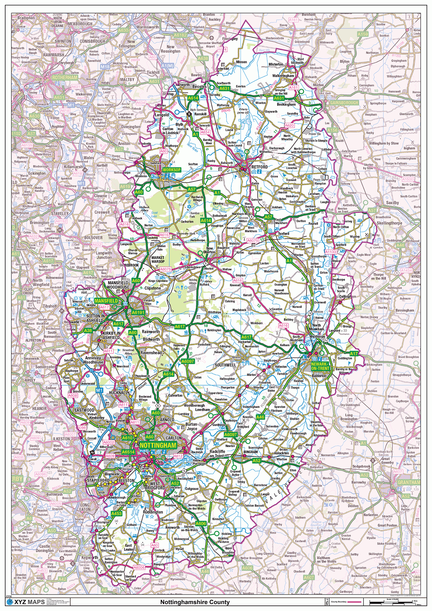 Nottinghamshire County Map - (CY32)