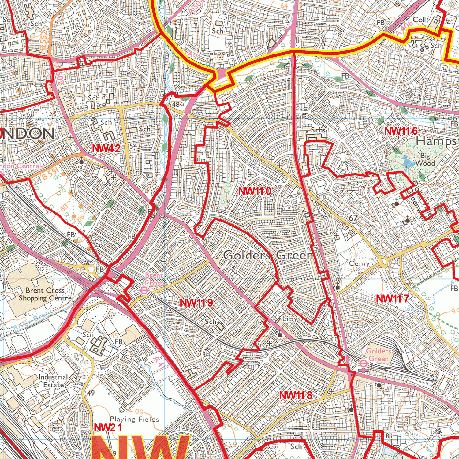 North West London - NW - Postcode Wall Map
