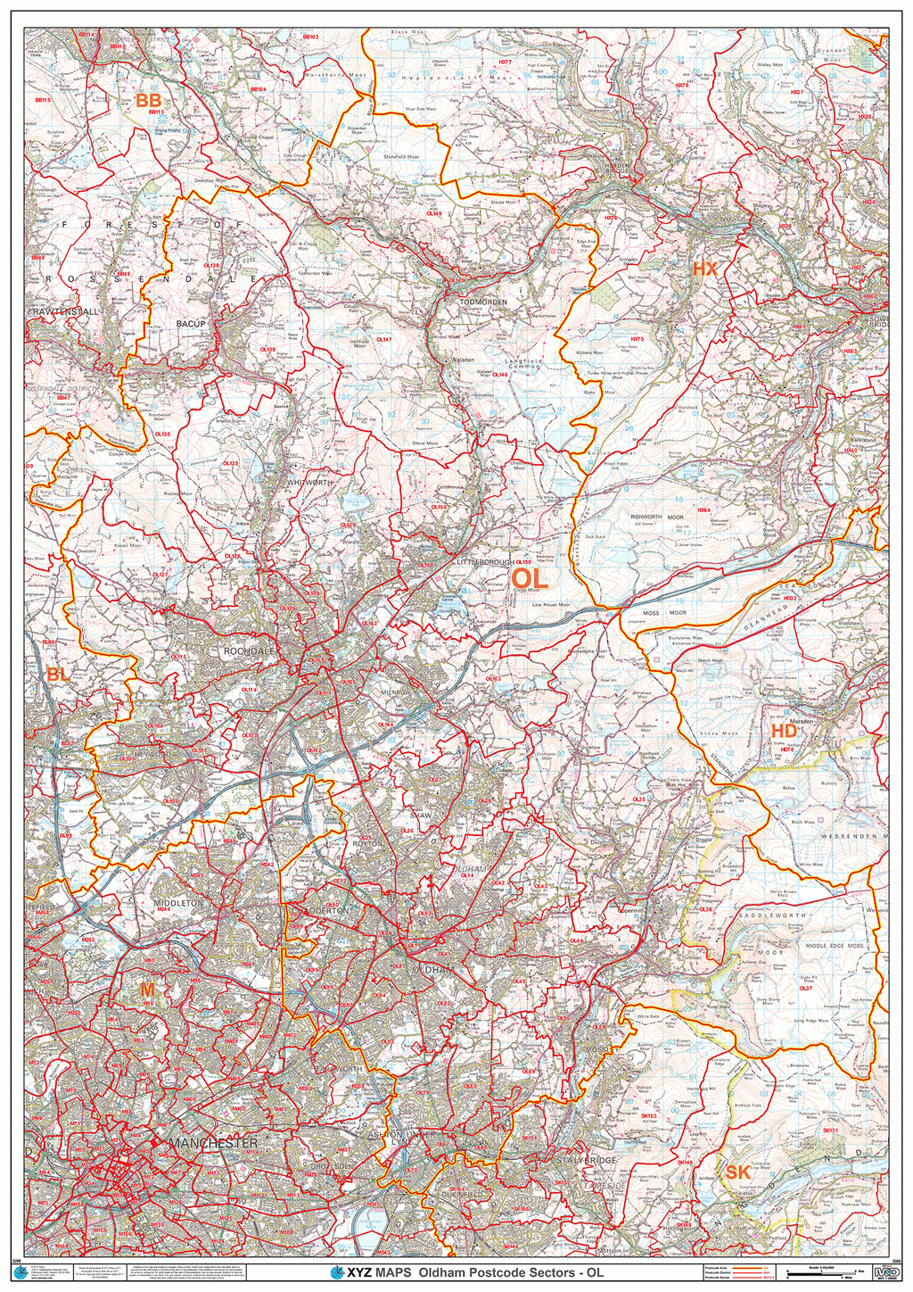 Oldham - OL - Postcode Wall Map