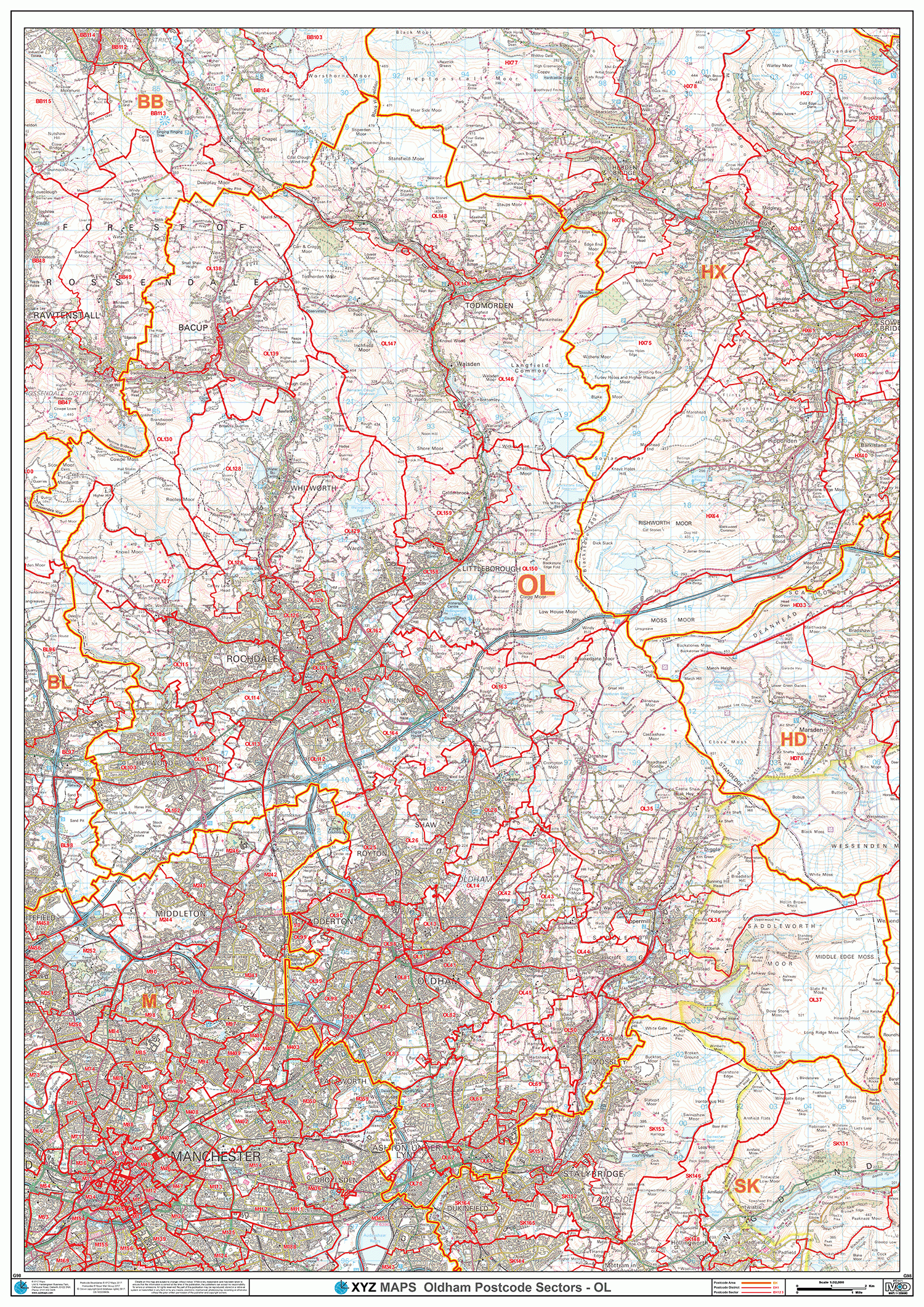 Oldham - OL - Postcode Wall Map