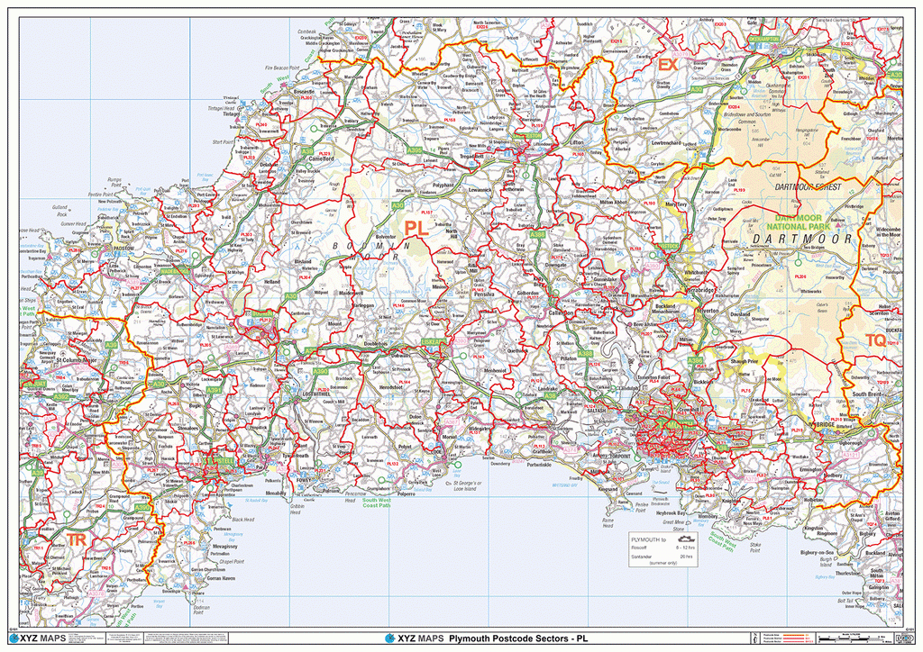 Plymouth - PL - Postcode Wall Map