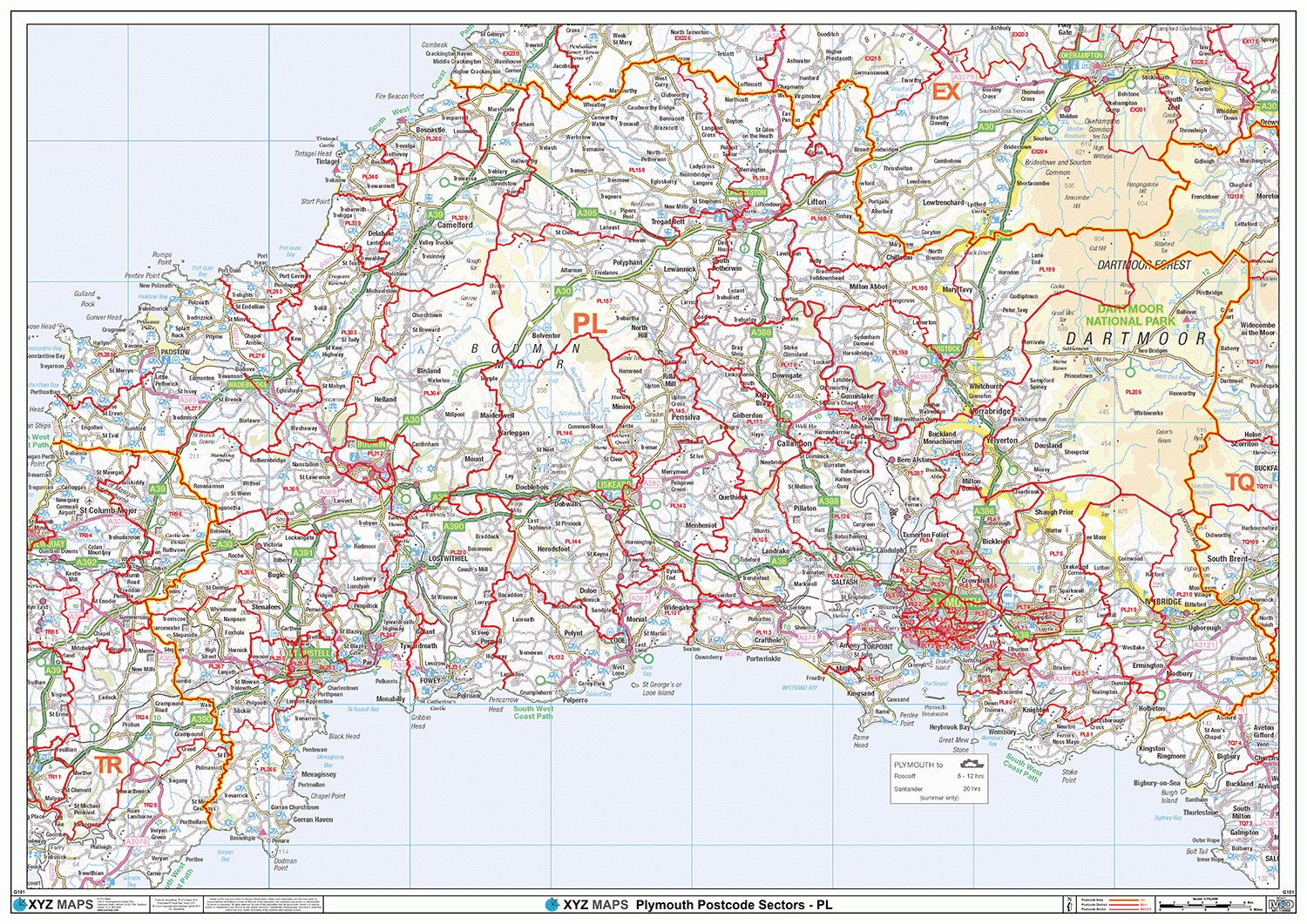 Plymouth - PL - Postcode Wall Map