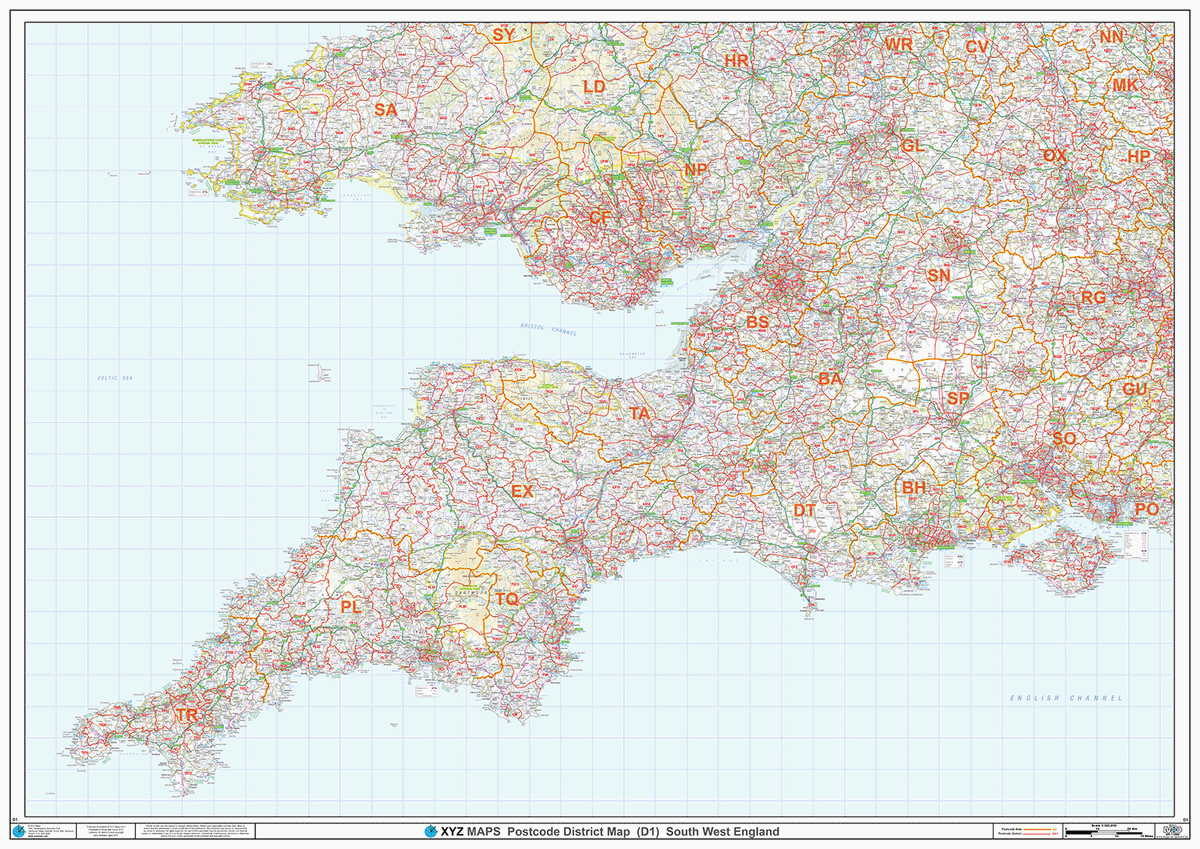 Er Postcode Map South West England - Postcode District Wall Map - Locked PDF – XYZ Maps
