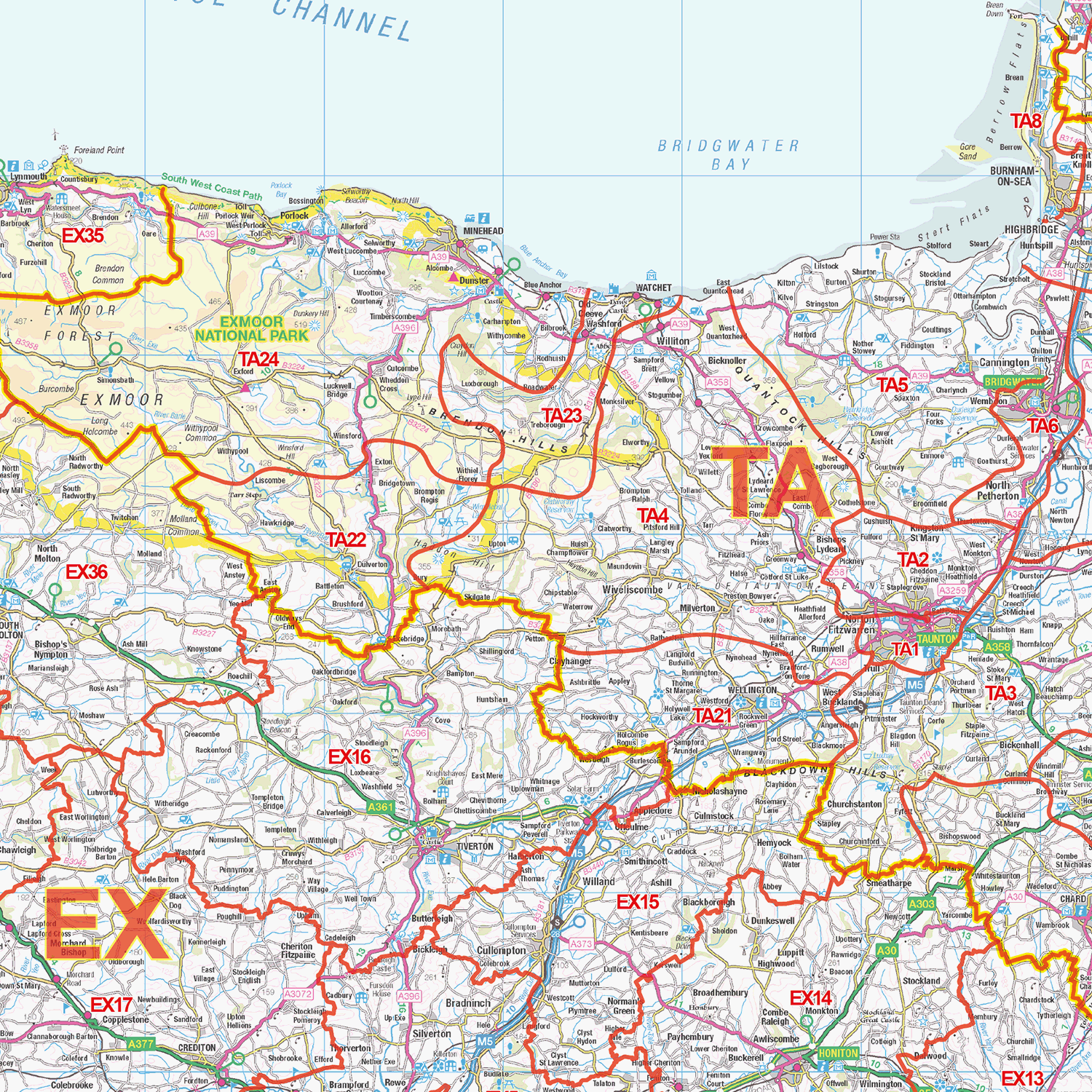 4415 Postcode Map South West England - Postcode District Wall Map - GIF Image – XYZ Maps