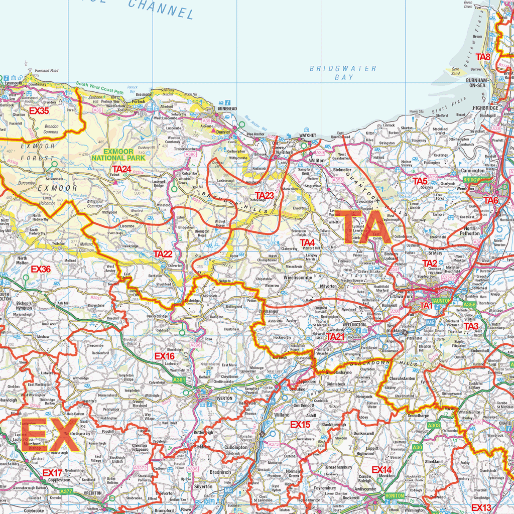 Sr Postcode Map Uk South West England - Postcode District Wall Map - Locked PDF – XYZ Maps