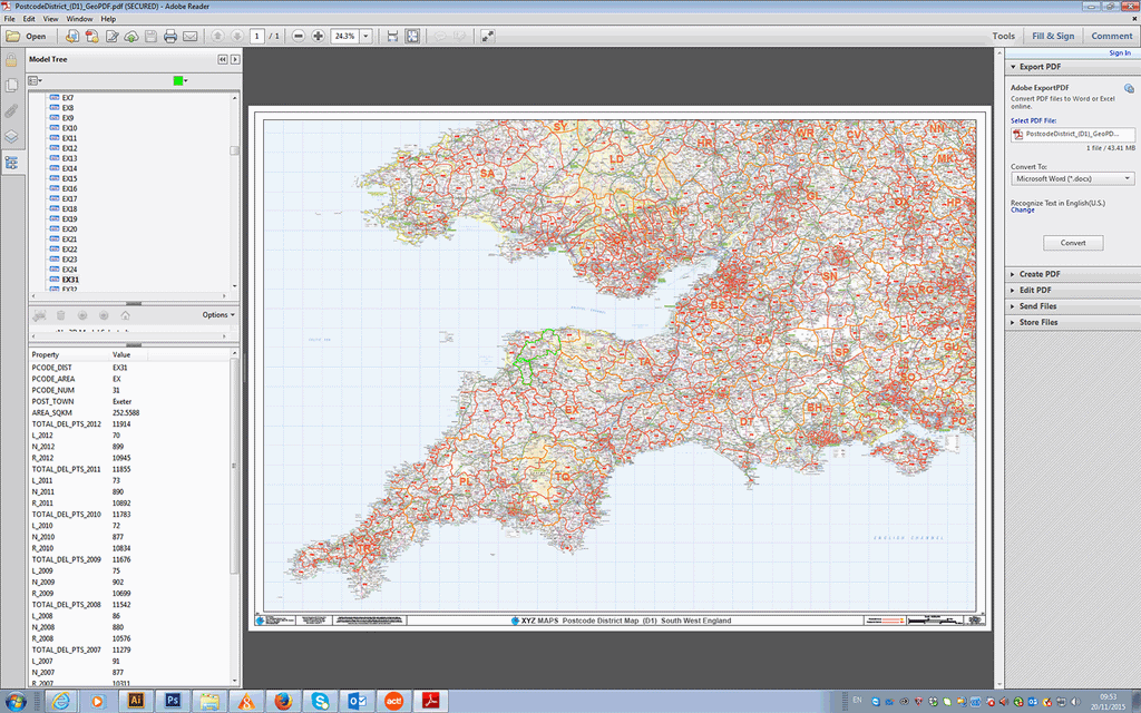 South West England - Postcode District Wall Map - Editable GeoPDF