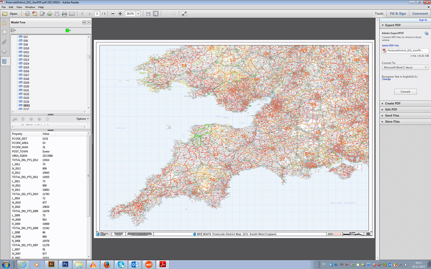 South West England - Postcode District Wall Map - Editable GeoPDF