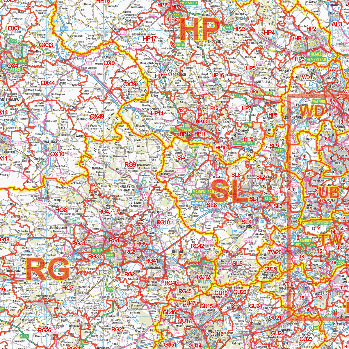 Sr Postcode Map Uk South East England Postcode District Wall Map (D2) – XYZ Maps