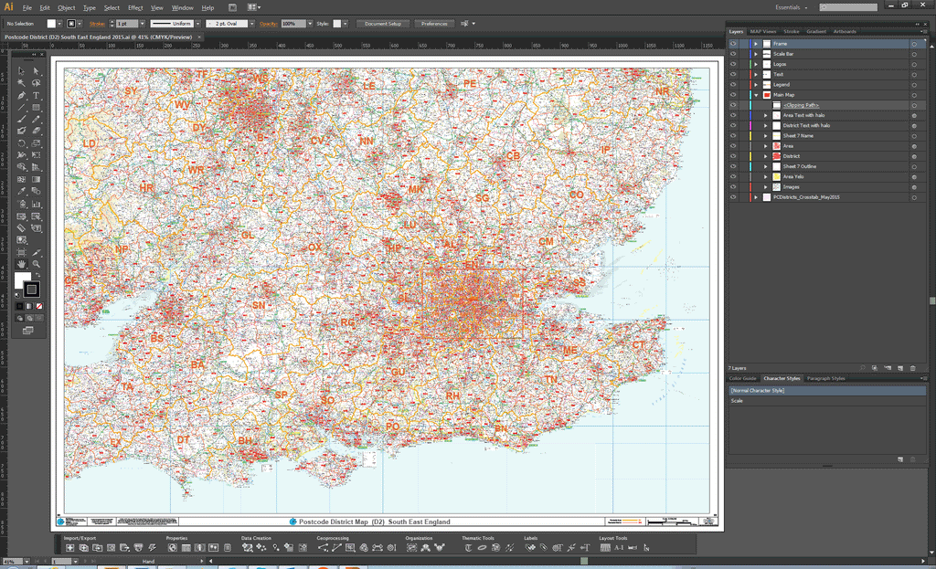 South East England - Postcode District - Editable GeoPDF