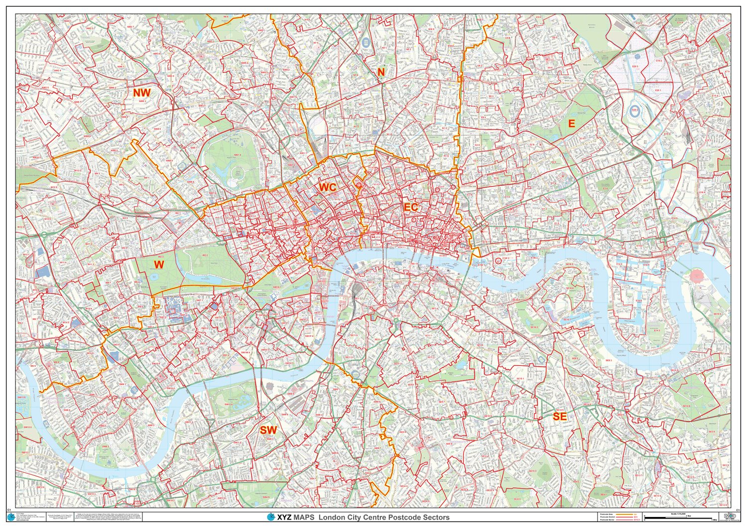 London City Centre Postcode Sector Map (C1) - GIF Image