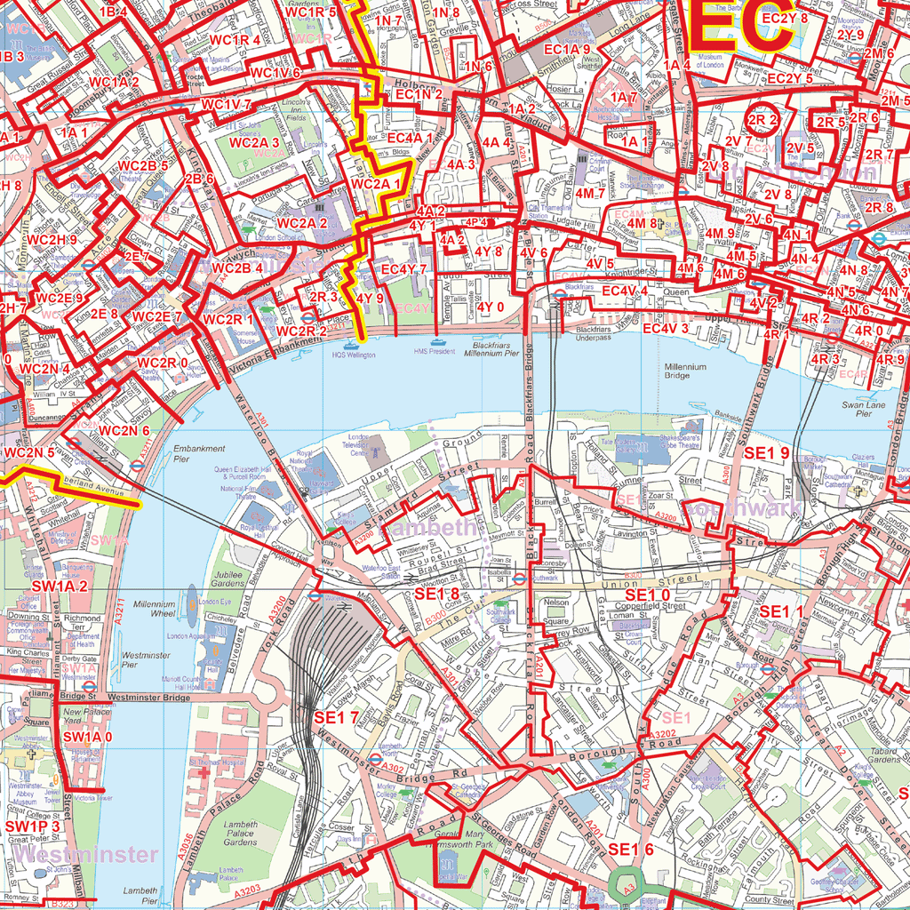8001 Postcode Map London City Centre Postcode Sector Map (C1) - GIF Image – XYZ Maps