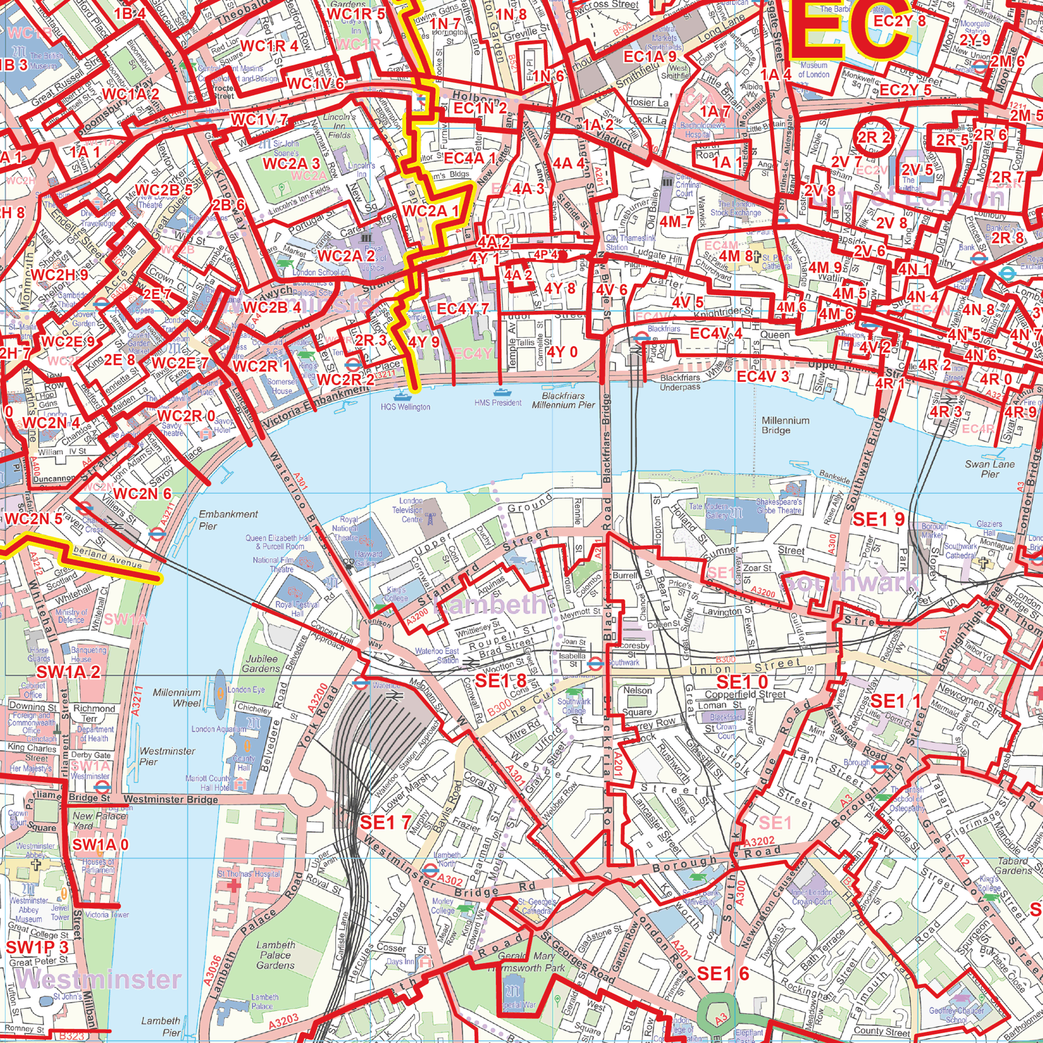 London City Centre Postcode Sector Map (C1) - GIF Image